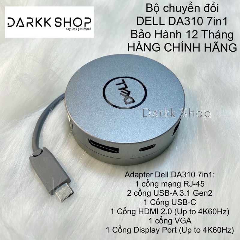 Bộ cổng chuyển đổi chính hãng Adapter/Hub Dell DA310 7in1 USB C to HDMI/VGA/Display Port/mạng LAN/USB C/2 USB A