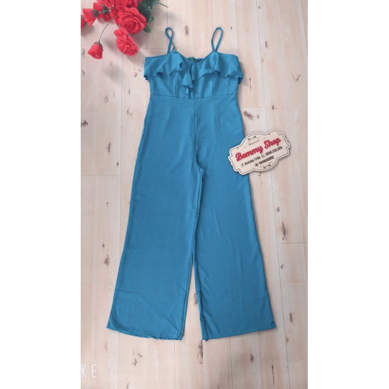 Jumpsuit dài ống suông  2 dây phối bèo Cao Cấp ( KHÔNG KÈM DÂY CỘT)