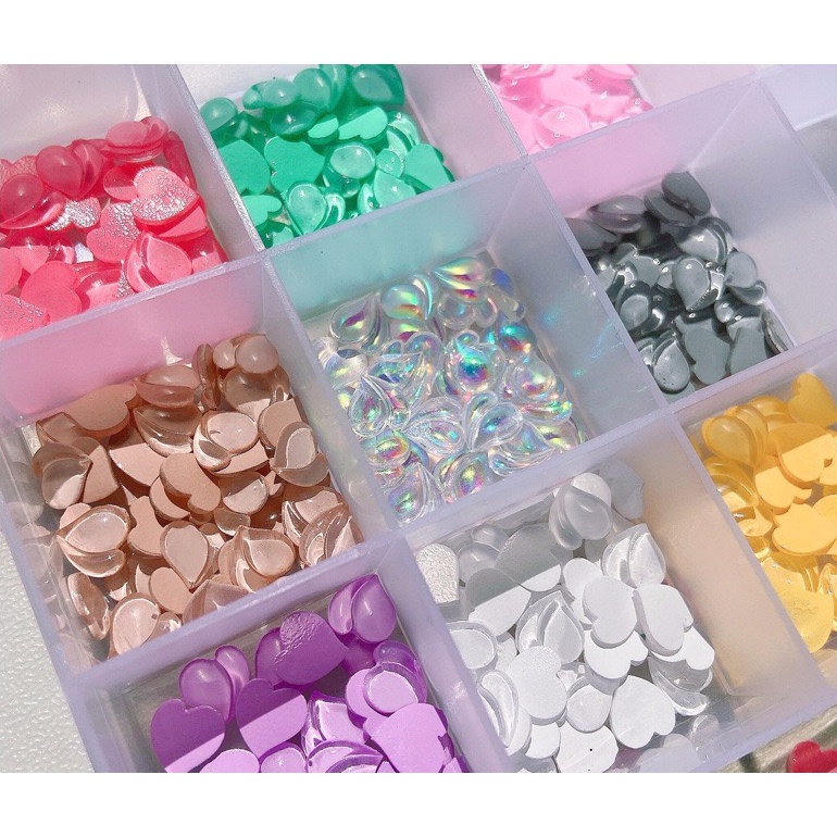 Set 5 Viên Charm Trái Tim Đào Thạch 5D Trang Trí Móng Tay