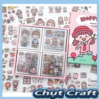 Hộp 100 tờ sticker trang trí có màu hồng và tím