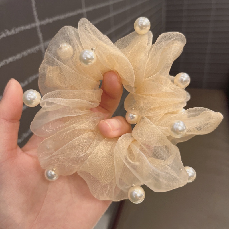 Dây Cột Tóc Vải Xếp Ly Đính Ngọc Trai Thời Trang 2022