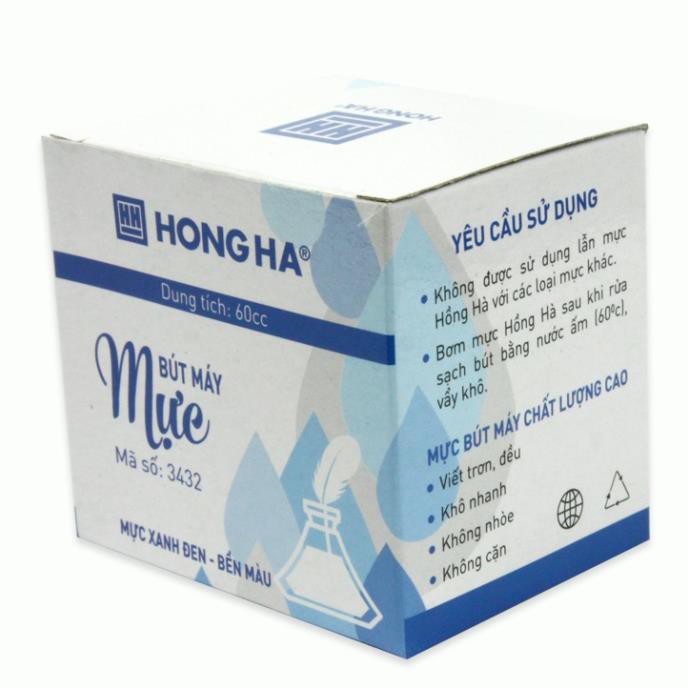 Mực Viết Bút Máy Hồng Hà Xanh Đen - 3432 ( 60ml)- Viết Khô Nhanh - Không Cặn - Không Nhòe - Phù Hợp Với Các Loại Bút Máy