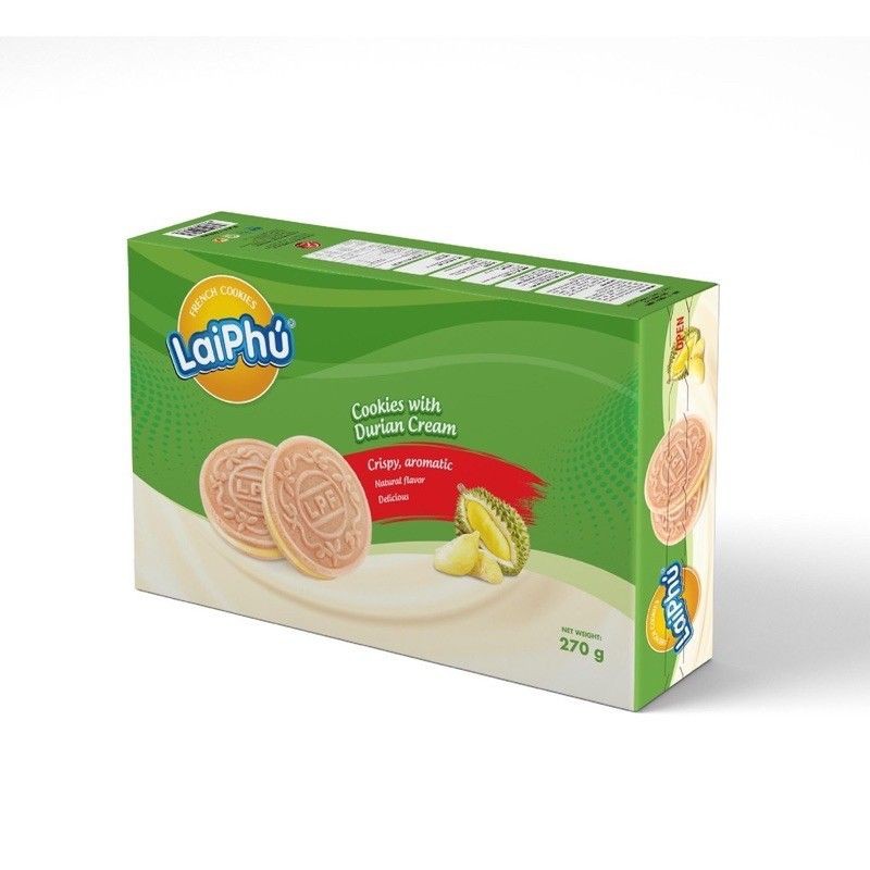 ⚡Ăn là ghiền⚡ Bánh Cookies Lai Phú kẹp kem vị sầu riêng hộp 270g