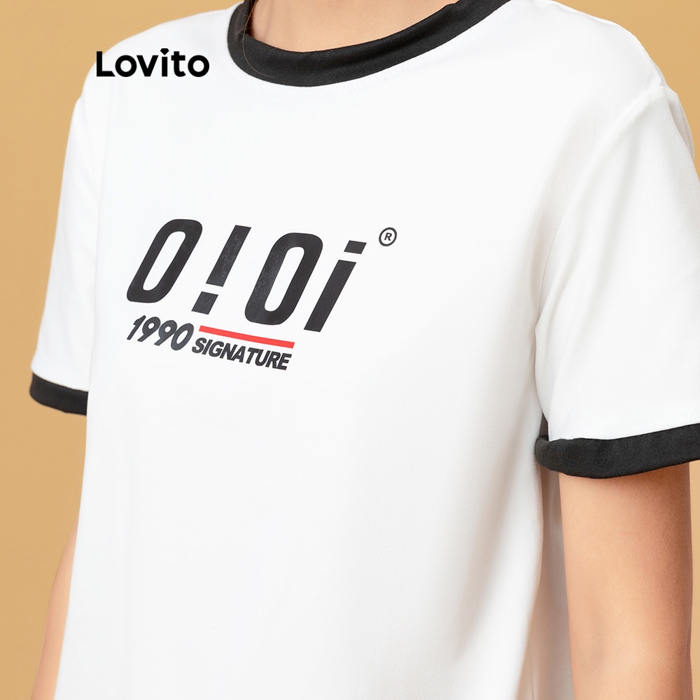 Áo thun Lovito cổ tròn họa tiết in chữ cái thời trang hàng ngày L05107 (màu trắng) | BigBuy360 - bigbuy360.vn