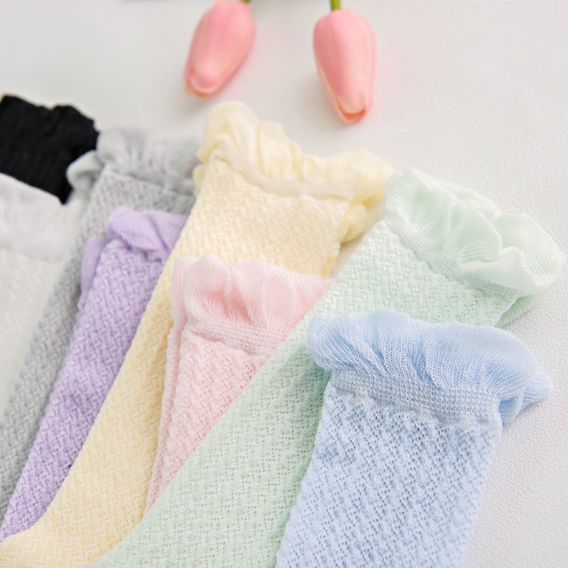 Vớ cotton Cổ Cao Phối Lưới Thoáng Khí Dành Cho Bé Gái
