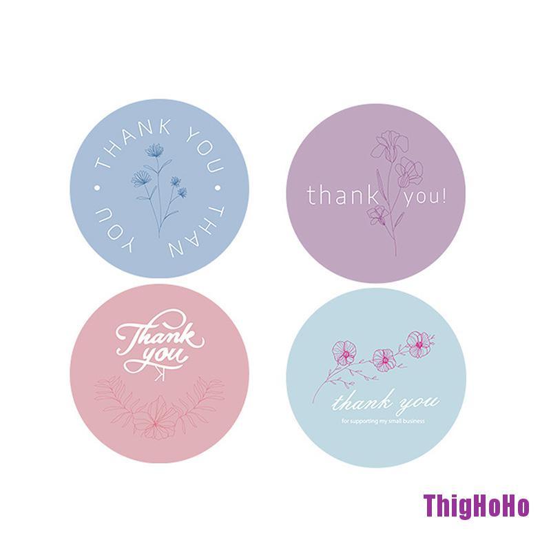 Cuộn 500 miếng dán hình tròn họa tiết hoạt hình và chữ Thank You tùy chọn dùng trang trí
