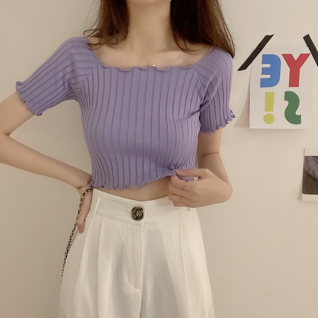 Áo dệt kim Croptop Kiểu Dệt Kim Ngắn Tay Ulzzang Sexy Phong Cách Hàn Quốc Xiaozhainv vn K4T3-1