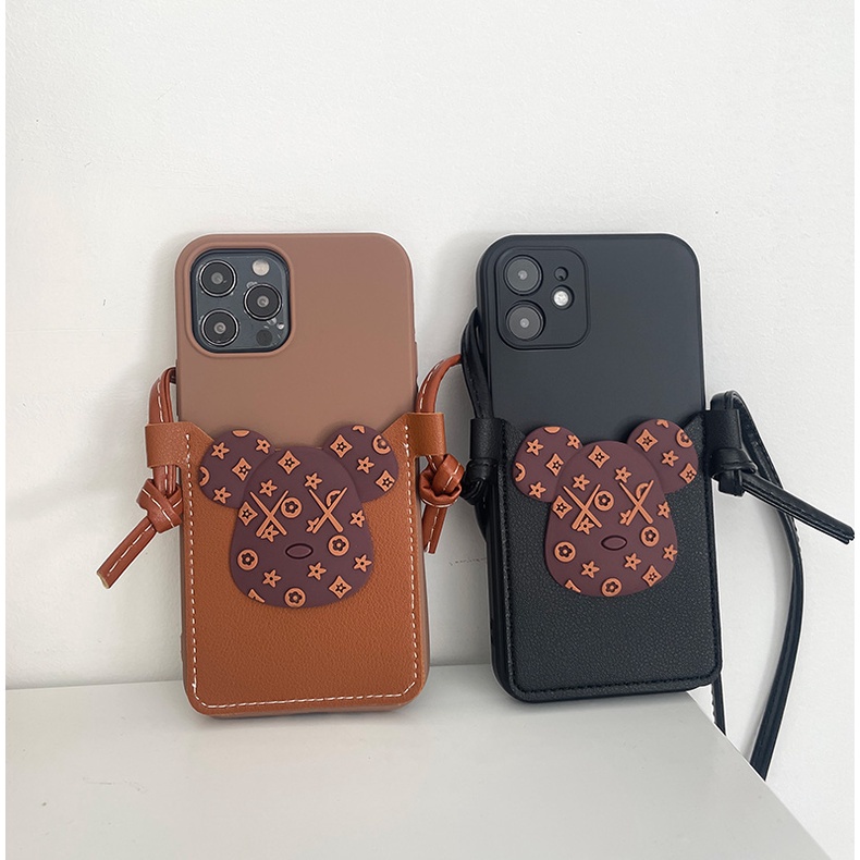 Ốp Điện Thoại Da Mềm Dạng Ví Hình Gấu Kaws Có Dây Đeo Cho Iphone 12 Mini 11 Pro Max Xr Xs Max X 5 5s Se 2020 6 6s 7 8 Plus