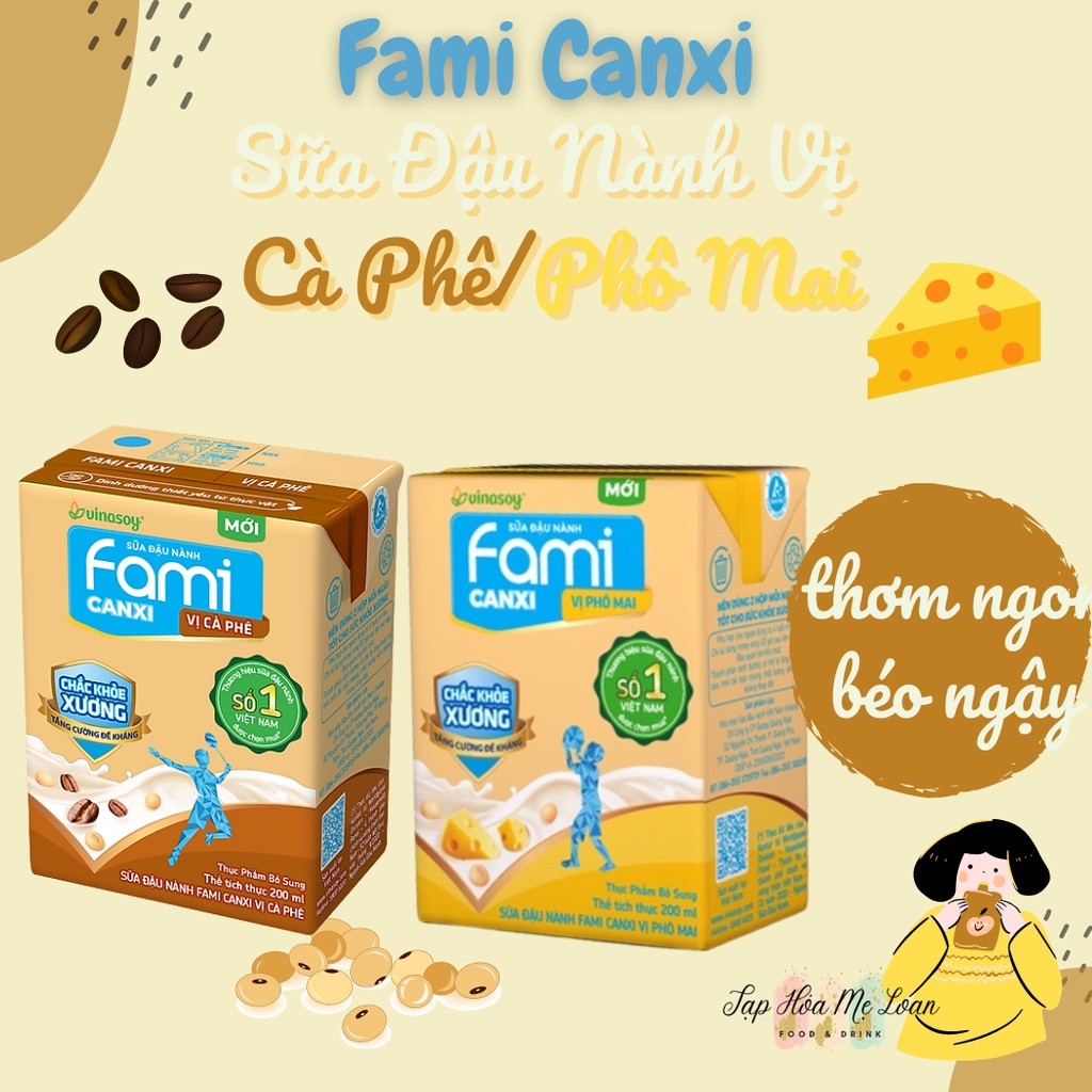 Lốc 6 hộp sữa đậu nành Fami Canxi vị phô mai, cà phê 200ml