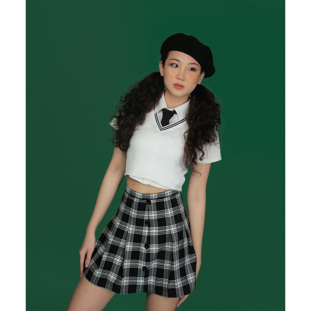 DALLA Chân váy xếp ly tennis sọc caro phối khuy DALLA SAIGON | BigBuy360 - bigbuy360.vn