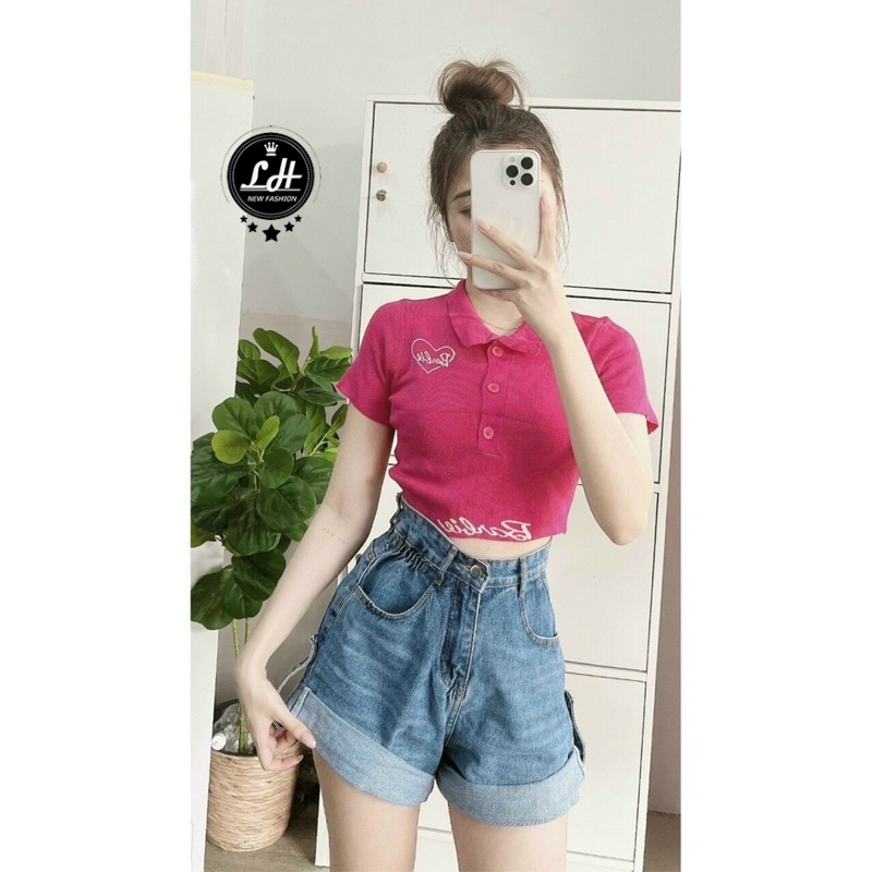 Áo croptop nữ chất len Quãng Châu freesize siêu mịn, cực mát, có cổ hình trái tim MsAC075