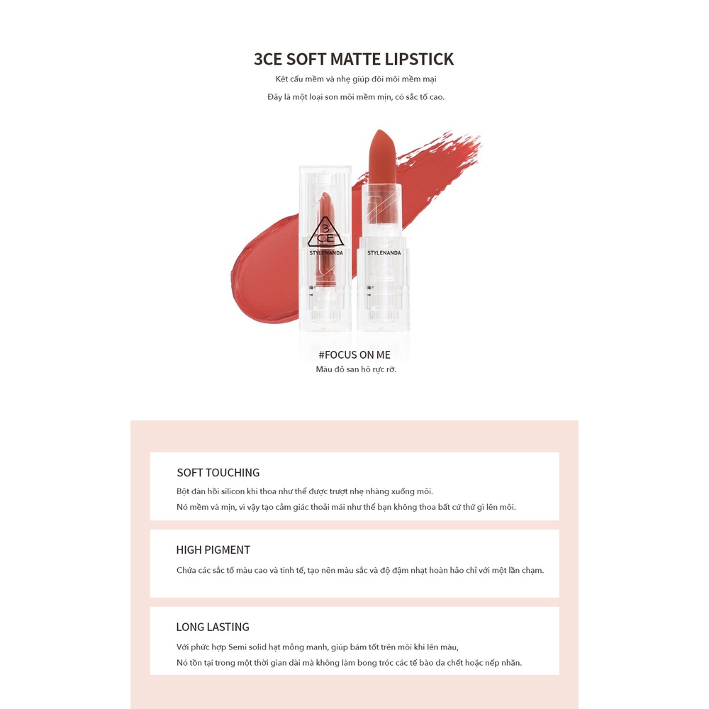 [ChínhHãng] Son Thỏi Lì 3CE SOFT MATTE LIPSTICK | BigBuy360 - bigbuy360.vn