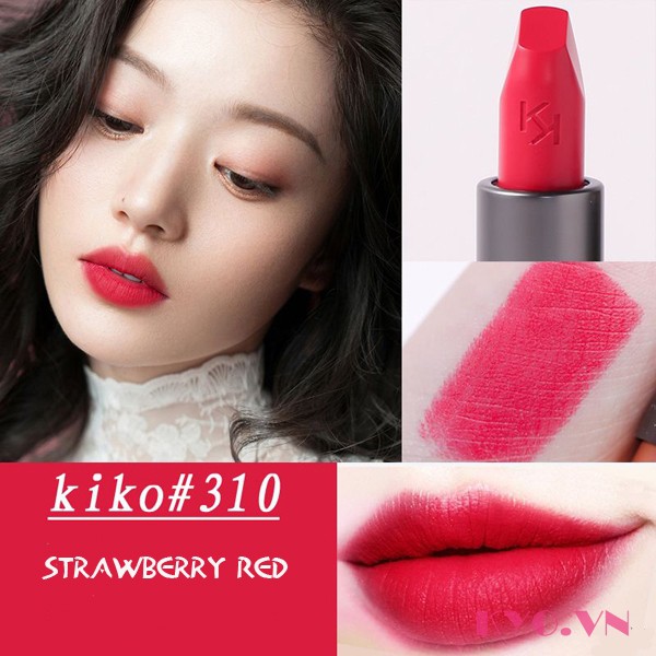 Son Kiko velvet passion 312 strawberry red màu hồng đỏ dâu tây