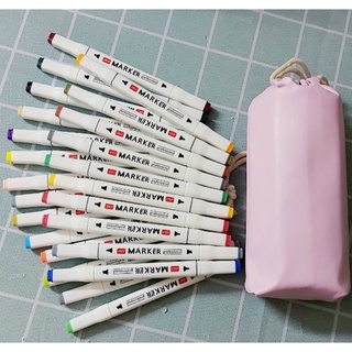 Túi bút dạ 24 màu 2 đầu Marker kèm túi đựng cho bé tô màu hoặc làm bút nhớ dòng