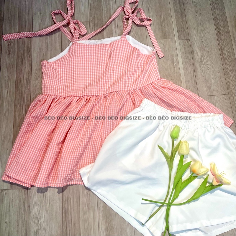 SET BABYDOLL 2 DÂY KÈM QUẦN SHORT TRẮNG BIGSIZE 60-90KG