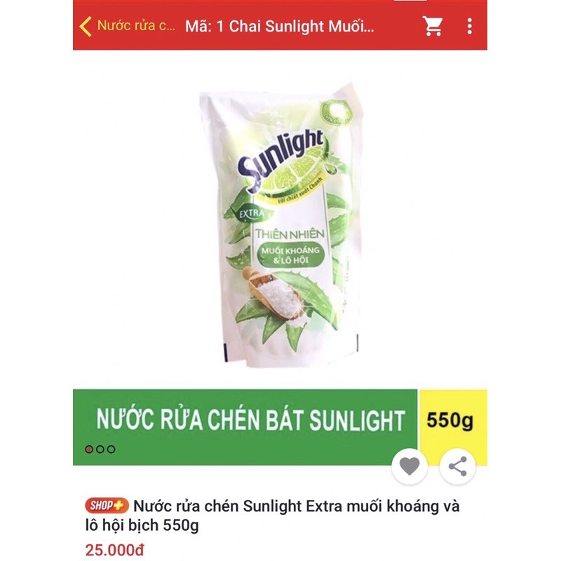 Nước Rửa Chén Sunlight Thiên Nhiên Muối Khoáng & Lô Hội - 550gr (Giá Khuyến Mãi: 19k/ Bịch)