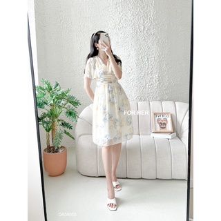 Đầm cổ tim xếp ly eo hoa nhí tiểu thư phong cách Hàn Quốc DA0405