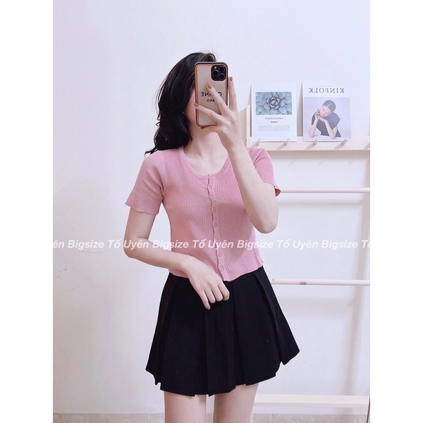 (T.U Bigsize 50-80kg) Áo Croptop Sơ Mi Cộc Tay Cổ Tròn Bổ Trụ V Hàng QC