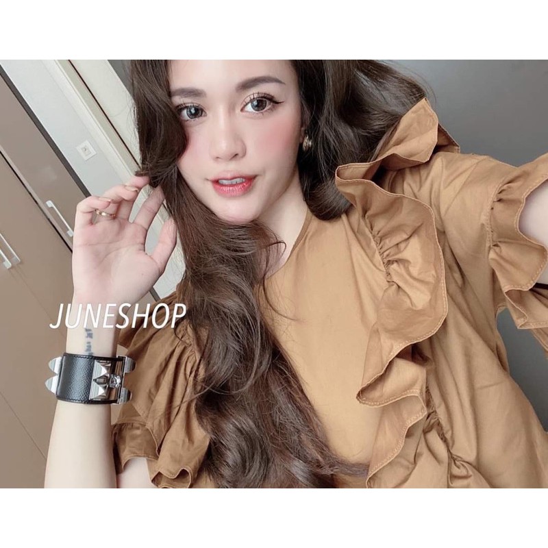 Váy đầm thô trơn nâu viền bèo chất đẹp L1 | BigBuy360 - bigbuy360.vn