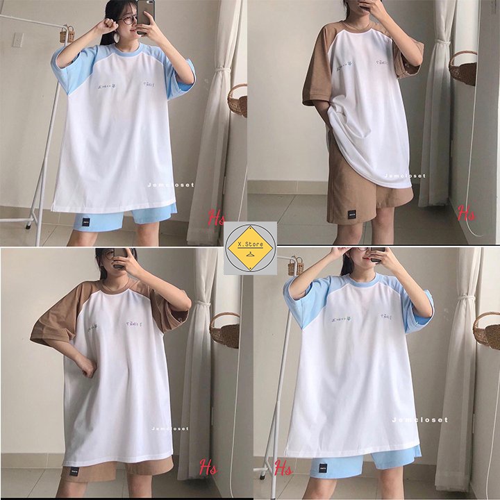 Set Bộ Short Áo Phông In Chữ Hàn Zaclang Gồm Áo Thun Tay Lỡ + Quần Short Unisex X.store Có Ảnh Thật + Đánh Giá
