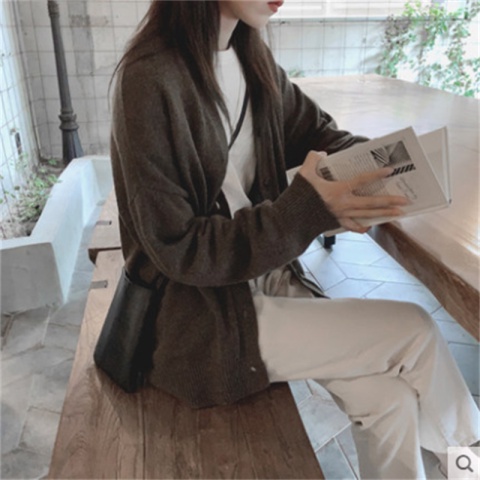 Áo khoác cardigan dệt kim dáng rộng thiết kế thời trang thu đông
