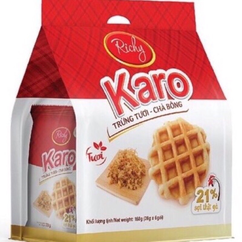 Bánh trứng tươi Karo- Chà bông Phô mai hoàng kim/ Sợi thịt Gà 6gói*26g