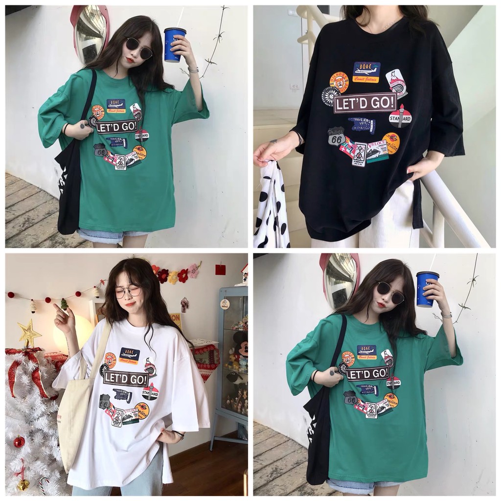 Áo Thun Nam Nữ Unisex Tay Lỡ LET'D GO 3 màu Xanh Đen Trắng