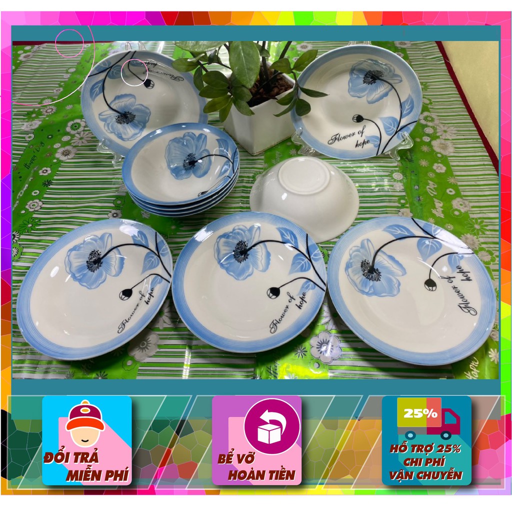 COMBO 10sp Tô Đĩa đĩa sứ cao cấp Bát Bảo họa tiết xanh lam, bền – đẹp – rẻ, since_1977