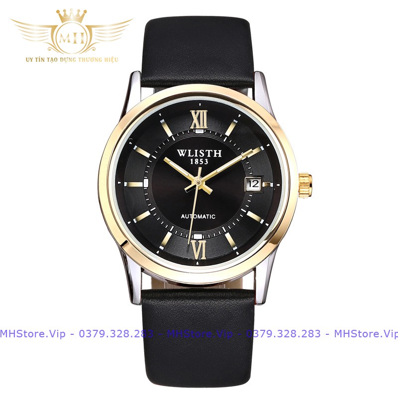 Đồng hồ nam WLISTH máy cơ, Dây Da Cao Cấp, Chống Nước, Chống Xước + Tặng kèm vòng tay may mắn