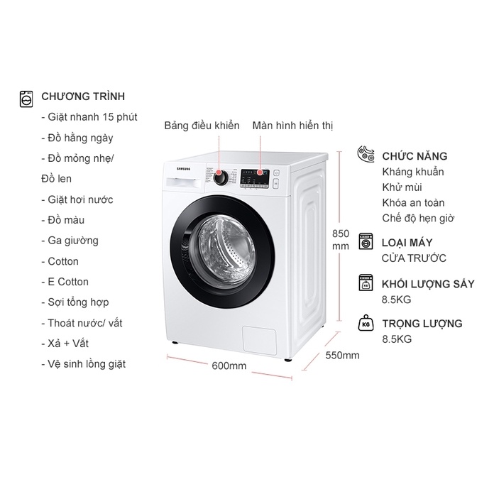 Máy giặt Samsung Inverter 8.5 kg WW85T4040CE/SV Model 2021 - dienmaytonkho.com
