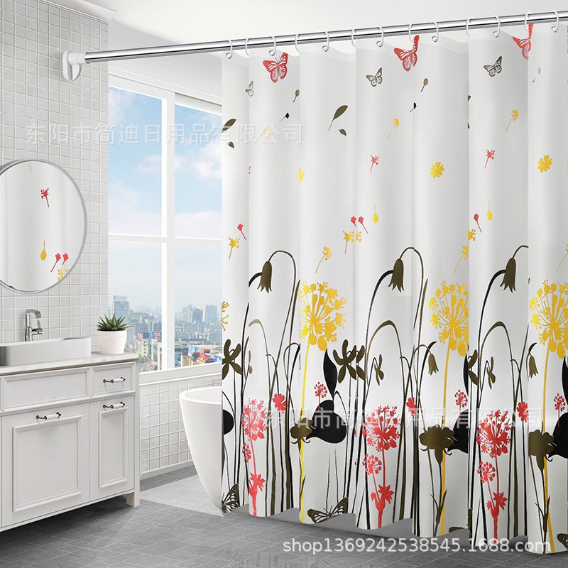 Rèm Cửa Nhà Tắm Peva Dày Dặn Chống Thấm Nước In Họa Tiết Lá Cây Kèm Móc Treo Tiện Dụng