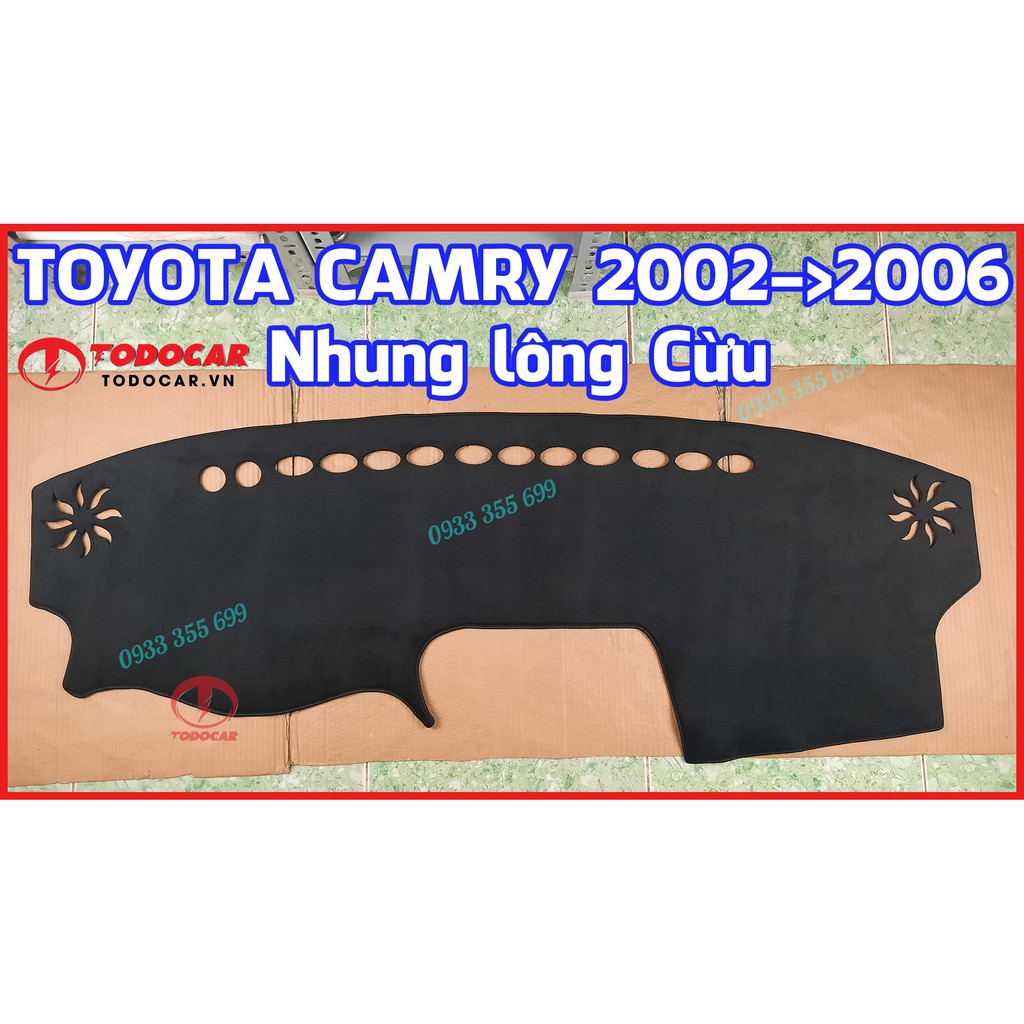 Thảm Taplo TOYOTA CAMRY bằng Nhung lông Cừu hoặc Da vân Carbon, Da vân Gỗ