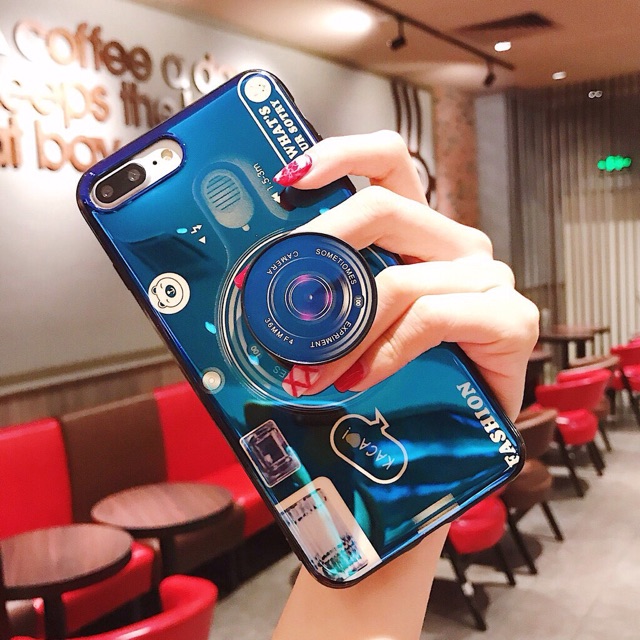 Ốp lưng Iphone hình máy ảnh (tặng kèm giá đở điện thoại hình Lens máy ảnh)