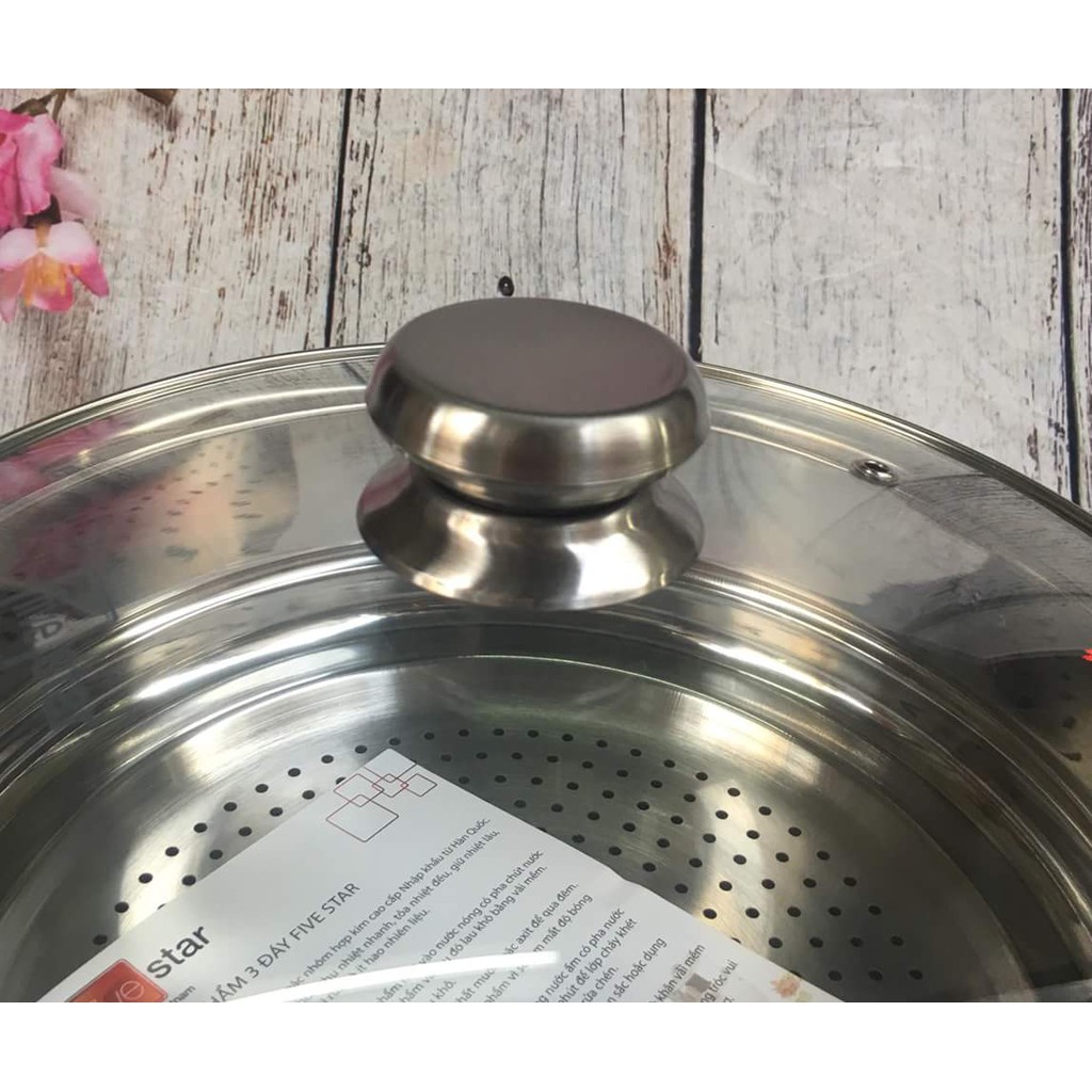 Nồi hấp 2 tầng inox Fivestar 3 đáy 24,26cm nắp kính dùng bếp từ -Shop Tiện Ích