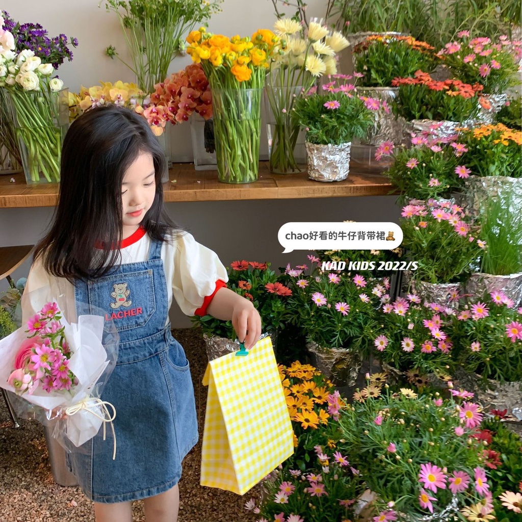 Set Váy yếm Bò Phối Áo Thun Cực Xinh Cho Bé Gái_umeekids