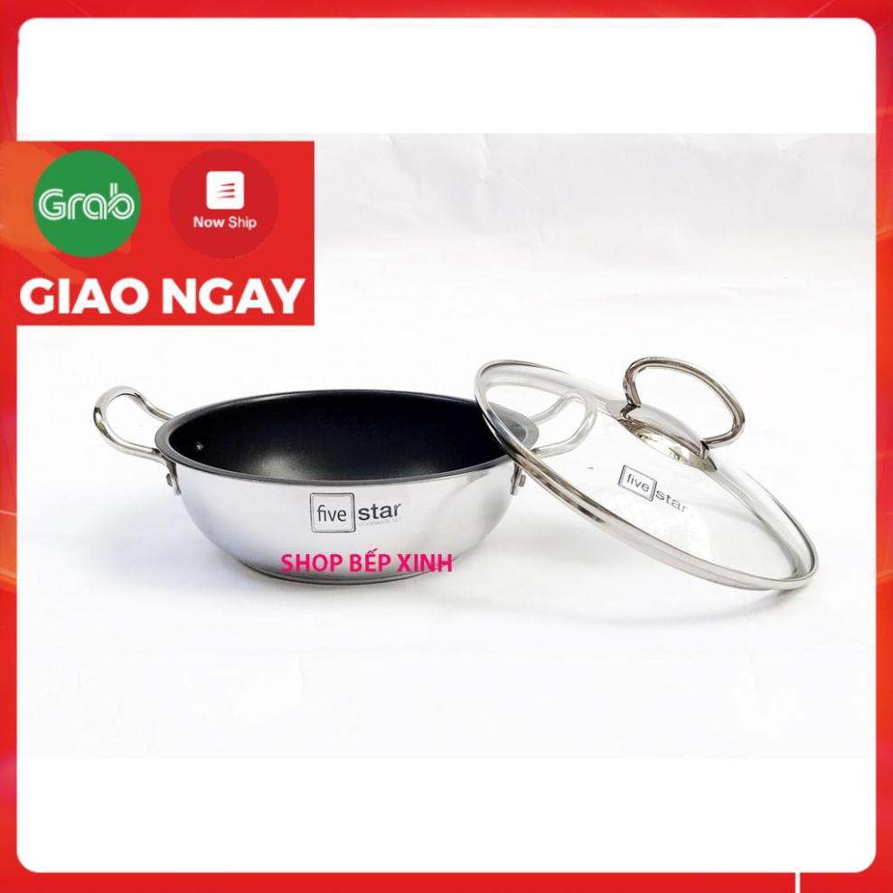 Nồi inox kho cá thịt chống dính bếp từ Fivestar ( 18cm / 20cm / 22cm ) nắp kính , 3 đáy , inox 430 , tặng 2 vá canh