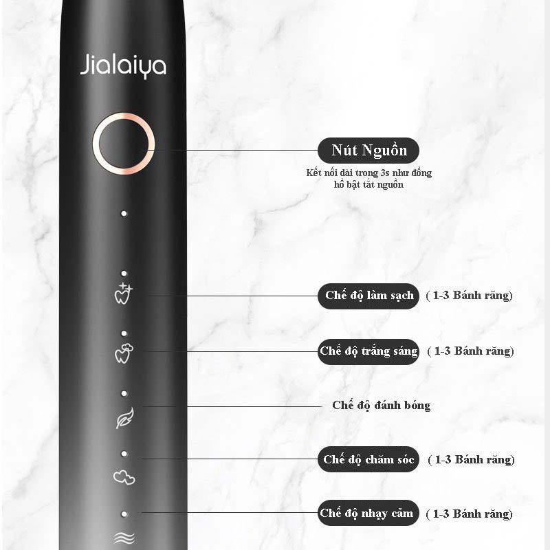 Bàn Chải Điện Tự Động 5 in 1 Cao Cấp JIALAIYA X100 Tẩy Trắng Răng Máy Đánh Răng Lông Mềm Cho Bé Tặng 5 Đầu Bàn Chải Điện