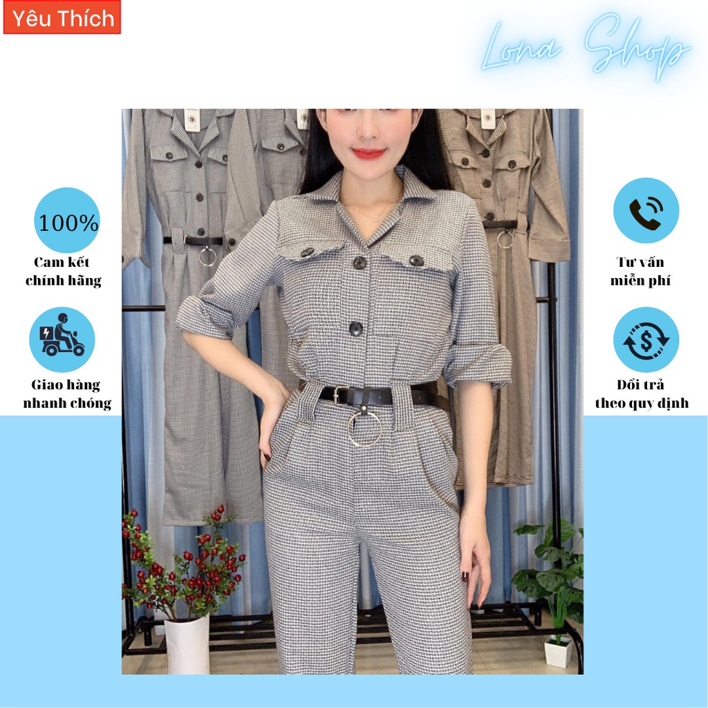 Jumpsuit Nữ- Jumpsuit Dài Ống Rộng Sọc Trắng Đen