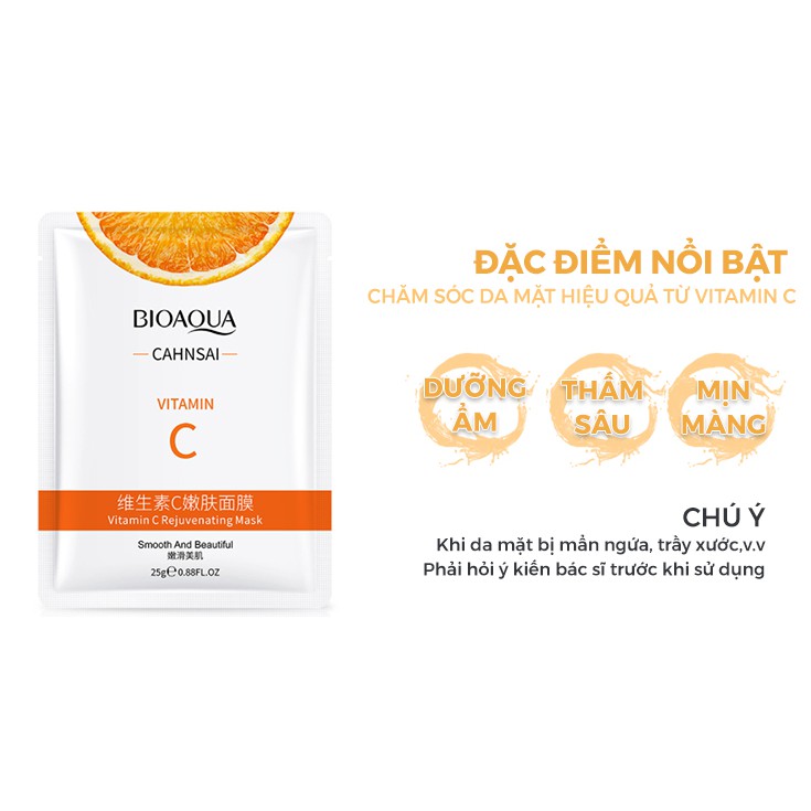 Mặt nạ giấy giảm mụn dưỡng da chống lão hóa dưỡng ẩm trắng da Vitamin C Bioaqua LUVELA MN04