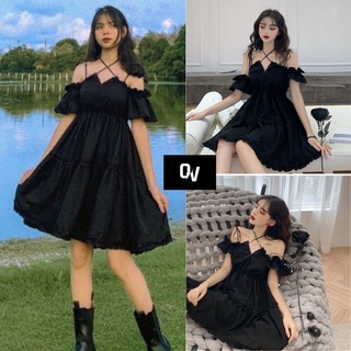 Váy đen dây ngực trễ vai buộc cổ,chất vải xịn - Shop Q&V