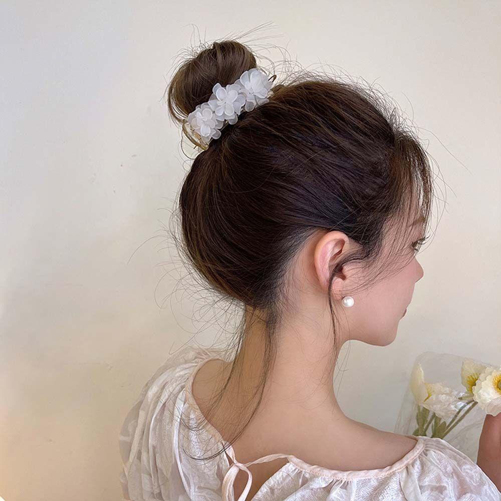 Kẹp Tóc Càng Cua Cố Định Tóc Đuôi Ngựa Màu Trơn Hình Hoa Phong Cách Hàn Quốc Retro WMES15H Dành Cho Bạn Nữ