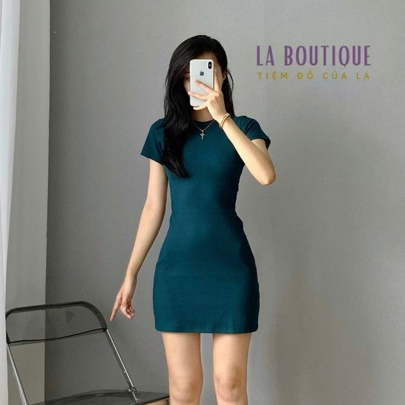 Đầm body hở lưng tam giác sexy co giãn 4 chiều tay ngắn đi chơi dạo phố La Boutique
