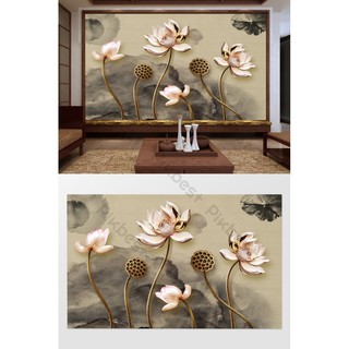 Tranh dán tường Tranh 3d dán tường phòng khách phòng ngủ hiện đại Hoa Sen  MS754921(kích thước lớn)