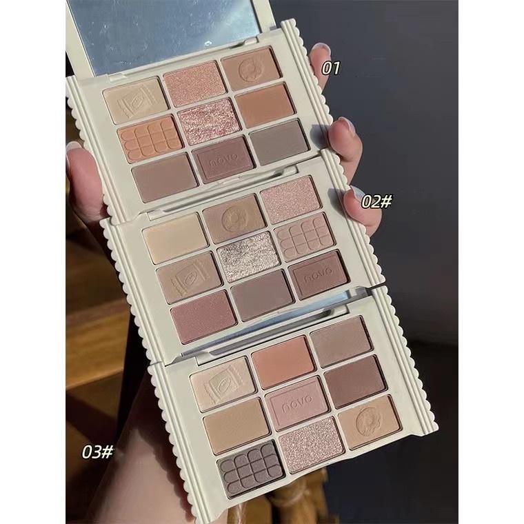 NOVO® Bảng phấn mắt 9 màu sáng bóng tinh tế trang điểm mặt không thấm nước 9g