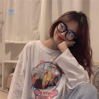 NEW Áo Croptop Dáng Rộng In Họa Tiết Hoạt Hình Phong Cách Hàn Quốc