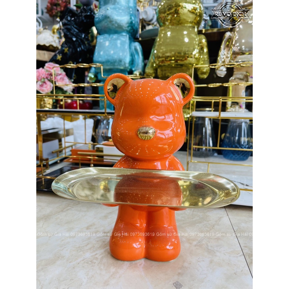 Tượng Gấu bê khay sáng tạo trang trí Phòng khách - Gấu đựng kẹo màu sắc, quà tặng khai trương + Tân gia