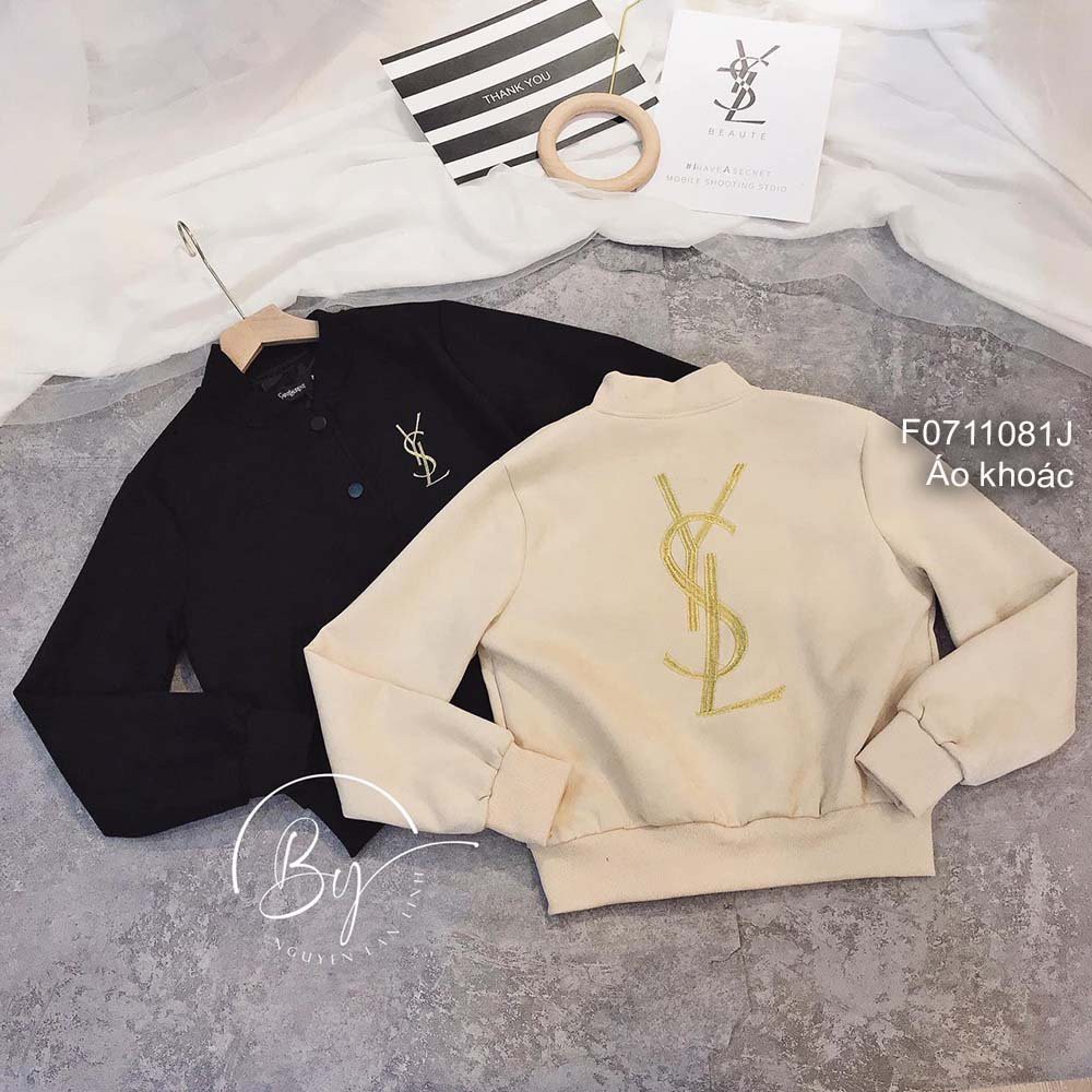 Áo khoác da lộn hai lớp thêu logo YSL tay dài!