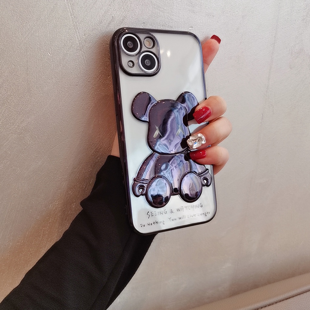 Ốp Điện Thoại Mạ Điện Hình Gấu Cho iPhone 14 13 12 11 pro Max mini XS Max XR SE 7 8 Plus