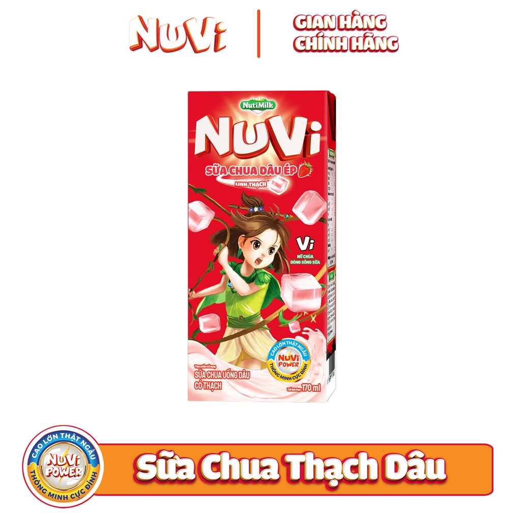 Thùng 48 hộp Nutifood NuVi Sữa chua uống Dâu có thạch hộp 170ml