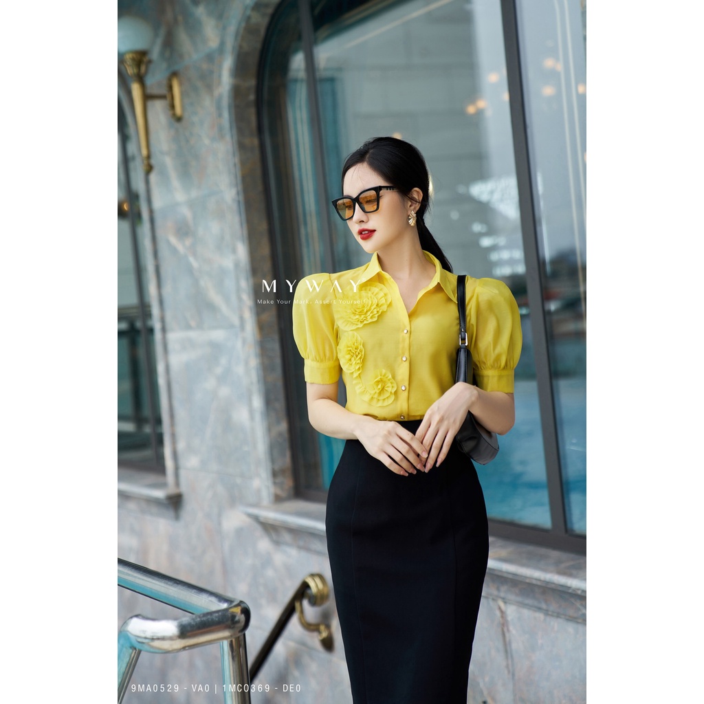Áo Sơ Mi Nữ Công Sở MY WAY Ngắn Tay Đính Hoa Sang Trọng 9MA0529